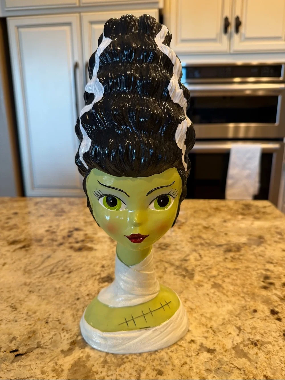 Viral Green Ceramic Bride of Frankenstein Bust Home Accent - Decorative Figurine